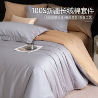 璞語 100支新疆长绒棉四件套双股纯棉床单床笠床上用品 辉煌（灰金） 1.8床 床单款 （被套200*230cm）
