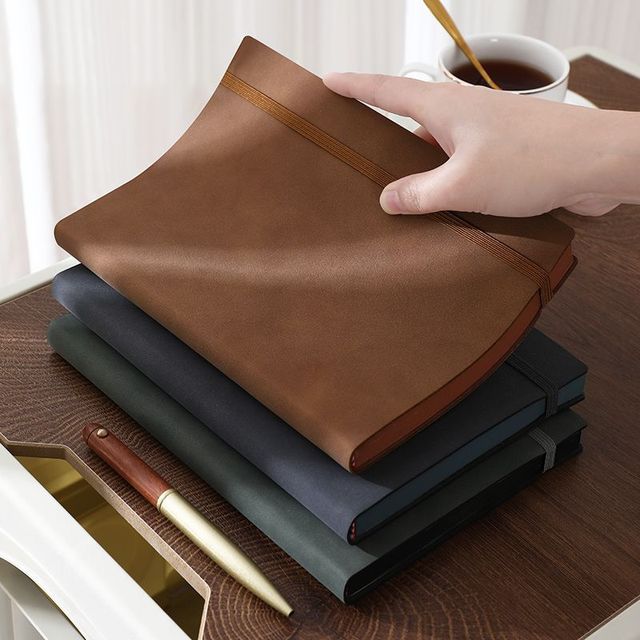 朗捷2026羊巴皮面笔记本A5办公绑带会议本工作记事本商务记录本子