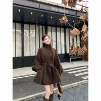 瑰俊 收腰 女士毛呢外套 绑带