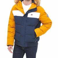 Tommy Hilfiger 汤米·希尔费格 男士保暖飞行员夹克短款 冬季可拆卸毛领棉服 YellowNavy XX-Large