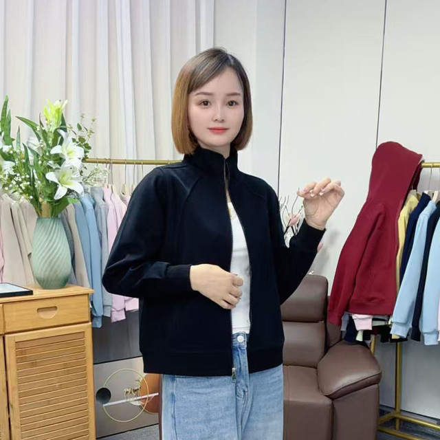 【0091加绒/不加绒正肩立领）秋冬短款百搭休闲运动卫衣外套加厚