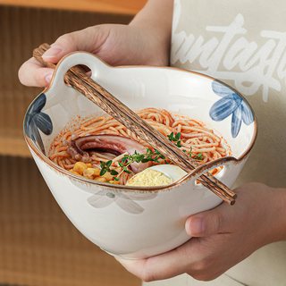  WUXIN 釉下彩 陶瓷面条碗 墨蓝-7英寸拉面碗