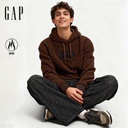 Gap 男女装2025秋季logo仿泰迪绒宽松连帽卫衣上衣美版789782 深棕色 M 美码  L亚洲码180/96A
