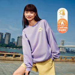 安踏 印花卫衣女冬季加绒圆领套头衫宽松加厚保暖内搭运动上 荷莲紫-2