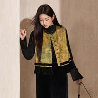 蓝语 大码女装新中式国风精致拼接提花马甲2026春季显瘦时髦上衣