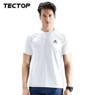 探拓 圆领短袖T恤男士运动户外夏季轻薄透气快干上衣女情侣款t恤 男款白色 L