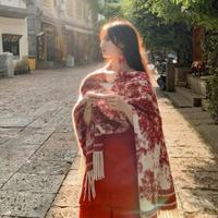 JK&JS 复古水墨画斗蓬披肩外套女秋冬宽松流苏搭配大衣穿保暖上衣外搭女