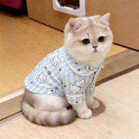阿莫尔 猫咪衣服居家睡衣春秋新款宠物打底短袖可爱衬衫金渐层布偶空调服 蓝色衬衫 L胸围 45 (建议 8-11斤)