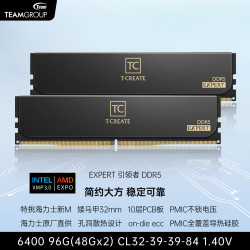 十铨 科技EXPERT引领者 DDR5内存条海力士台式机矮马甲条6000 C28 6400 96G(2x48)C32特挑新Mdie黑