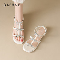 达芙妮 罗马凉鞋 粗跟不累脚高跟鞋 黑白两色