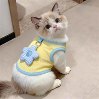 阿莫尔 猫咪衣服小猫防掉毛薄款2026新款宠物清凉背心夏季德文猫无毛猫 黄色蓝花【有牵引扣