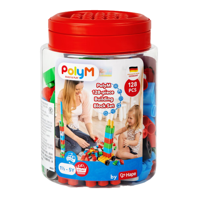 PLUS会员：Hape 柔性polym积木 128粒创趣超值桶套装 1.5-5Y