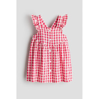 H&M 荷叶边 女婴连衣裙 山莓粉/格纹