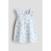  H&M 荷叶边 女婴连衣裙 白色/蓝色条纹