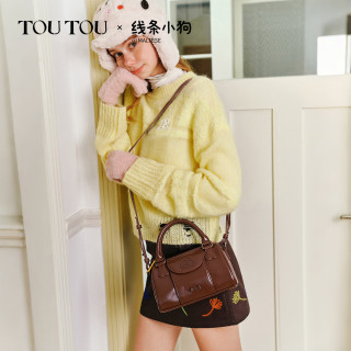 toutou 线条小狗波士顿包枕头包单肩手提包 巧克力棕