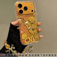 煊卡 流沙金箔 苹果手机壳 【财神财源广进+挂绳】高品质清透★流沙金箔