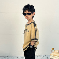 大嘴猴 儿童装男童夏装短袖恤新款中大童夏季男孩夏款速干上衣 89F卡其色 130