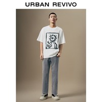 URBAN REVIVO 撞色棉刺绣印花 男士短袖T恤 M 本白
