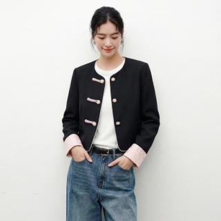 衣香丽影 撞色新中式短外套女春秋装高端别致国风盘扣上衣