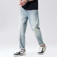 布衣传说 牛仔裤合集 原色九分牛仔裤男款宽松锥形休闲长裤子 蓝色12089