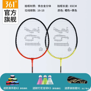 361° HD 羽毛球拍双拍套装超轻初学者羽毛拍子已穿线含羽毛球手胶 铁合金双拍
