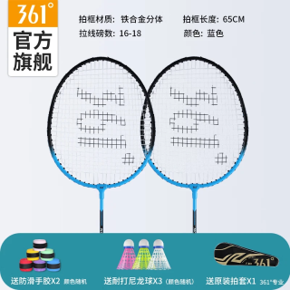 361° 羽毛球拍双拍套装超轻初学者羽毛拍子已穿线含羽毛球手胶 HD 铁合金双拍