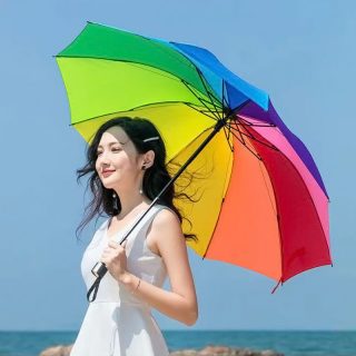 义人青叶  七彩虹手动超大雨伞  晴雨两用96cm