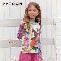 巴巴小镇 女童长袖T恤春装2026新款儿童插肩袖打底衫大童小女巫印花上衣服