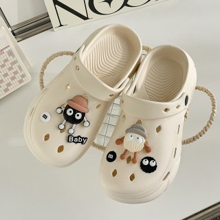 初轩 DD251 厚底时尚休闲情侣EVA凉拖鞋 米白色 鞋码27 透气防滑