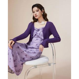 爱依服 连衣裙2025秋季法式温柔小女人气质感碎花里外套裙