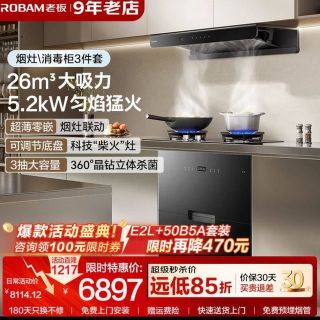 老板 油烟机双子星套装 E2L+D2+710A消毒柜三件套