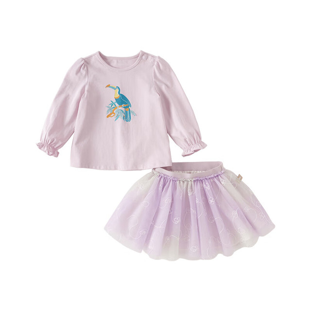 戴维贝拉 DAVE＆BELLA）女童半裙套装春装新款休闲儿童衣服洋气小童卫衣短裙两件套 浅紫色