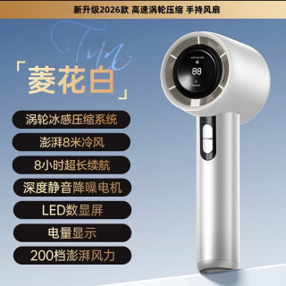 萨勒芬妮 手持小风扇超长续航 静音数显  菱花白 100档空调级降温丨户外旅行露营必备