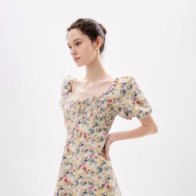 ONLY 女士夏季泡泡袖收腰显瘦连衣裙