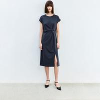 LILY 设计感不对称收腰褶皱t恤裙女连衣裙女夏