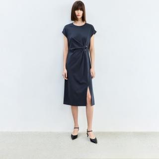 LILY 设计感不对称收腰褶皱t恤裙女连衣裙女夏