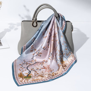 达芬奇密码 纯真丝丝巾（拍2件69元）OL领巾 枝影幽情 粉蓝