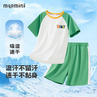 MQDMINI 童装儿童速干套装男童运动T恤裤子2025新款宝宝夏季衣服0 尖尖字母-短袖套4绿色 110