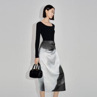 伊芙丽 方领气质连衣裙2024春装