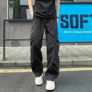 無印良品 MUJI 美式速干透气褶皱伞兵冲锋裤工装直筒薄款休闲裤薄款灰色长裤男款