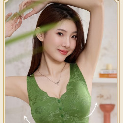 宜而爽 中国风蕾丝聚拢美背前扣文胸绿色