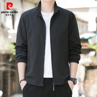 皮尔·卡丹 春季新款时尚潮流休闲纯色夹克外套黑色