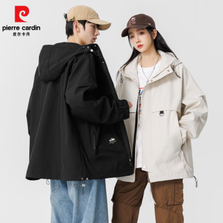皮尔·卡丹 皮尔卡丹  男女款白搭连帽冲锋衣宽松大码夹克浅卡其
