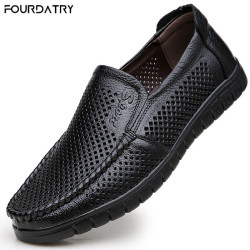 FOURDATRY 新款夏季男士凉鞋真皮软底镂空休闲皮