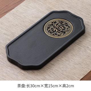 抖腾 客厅家用茶盘轻奢高档长方形托盘 黑色福字干泡盘