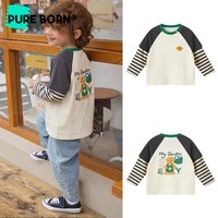 pureborn 男童假两件长袖t恤春秋入学男女宝宝长袖上衣纯棉亲肤童装