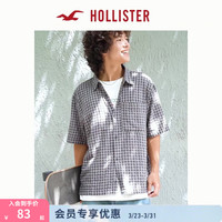 HOLLISTER 美式25夏肌理感外搭格子短袖衬衫男装325-5205 黑色格子 M (180/100A)