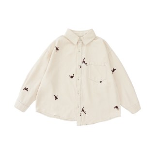 男童可爱猫咪印花衬衫春秋款时尚洋气长袖中大童休闲上衣