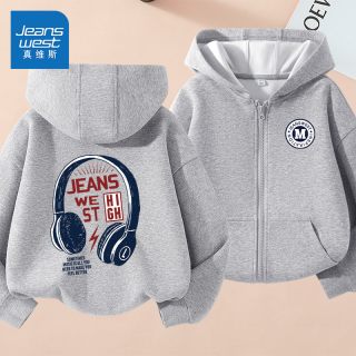  JEANSWEST/真维斯 加绒 儿童外套 【春秋款】灰/J耳机+J圆徽章蓝K
