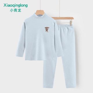 小青龙 秋冬蚕丝德绒磨毛保暖中领内衣套装男童女童中大童秋衣秋裤